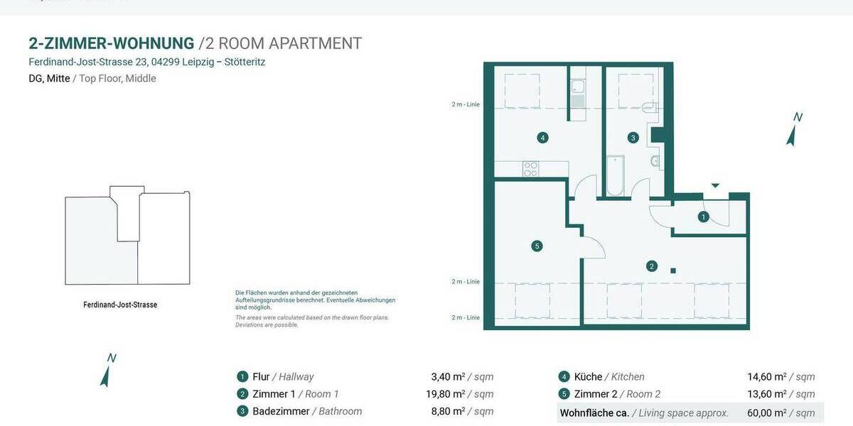 Etagenwohnung Leipzig Stötteritz - 2 Zimmer, 60 m&sup2;, 213.000&euro; | Angebot:26844663
