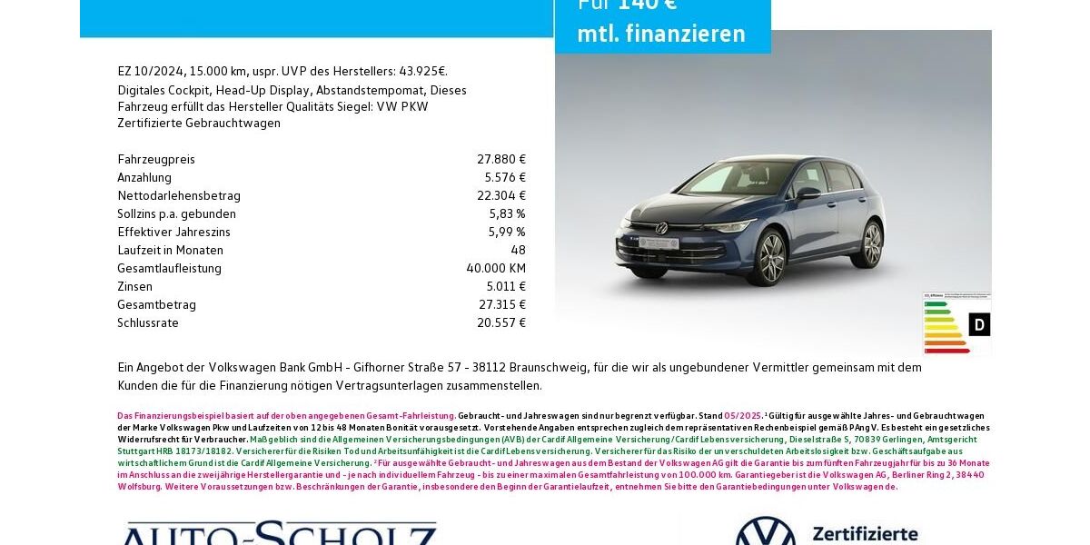 VW Golf 15.000 km 27.880 &euro; Bayreuth 95448