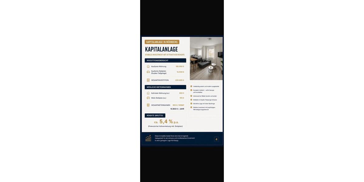 Etagenwohnung Nürnberg Gibitzenhof - 1 Zimmer, 35 m&sup2;, 185.000&euro; | Angebot:27109955