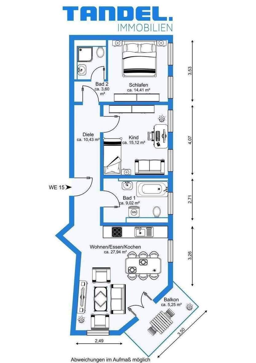 Luxuriöse 3-Zimmer-Wohnung mit Aufzug, Fußbodenheizung, Einbauküche, 2 Bädern & Wohnküche mit Balkon! 3 zimmer