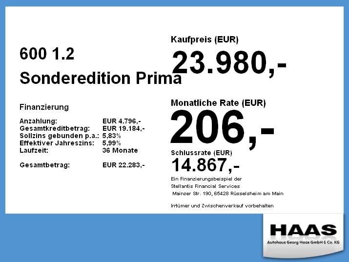 Fiat 600 4.000 km 23.980 &euro; Augsburg 86159