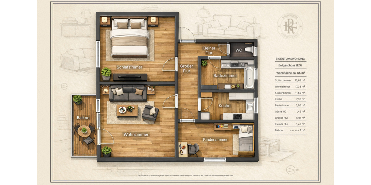 Erdgeschoßwohnung Gütersloh - 3 Zimmer, 65 m&sup2;, 185.000&euro; | Angebot:25298690