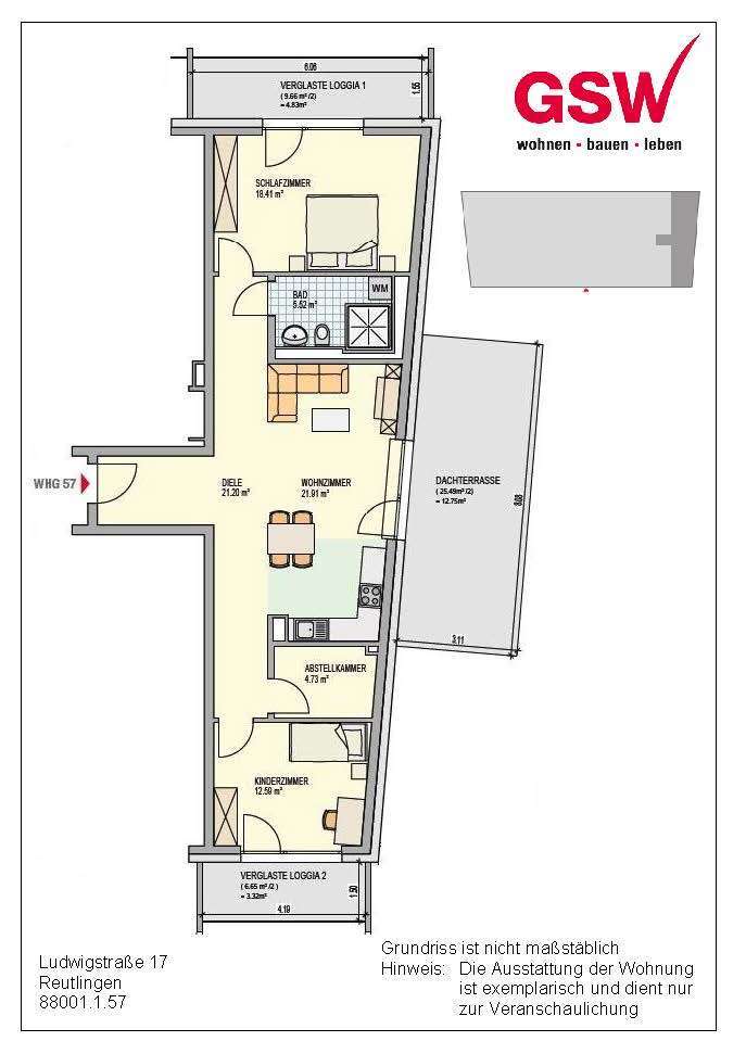 Wohnung zum Mieten in Reutlingen 1.368,38 € 105.26 m² 3 zimmer