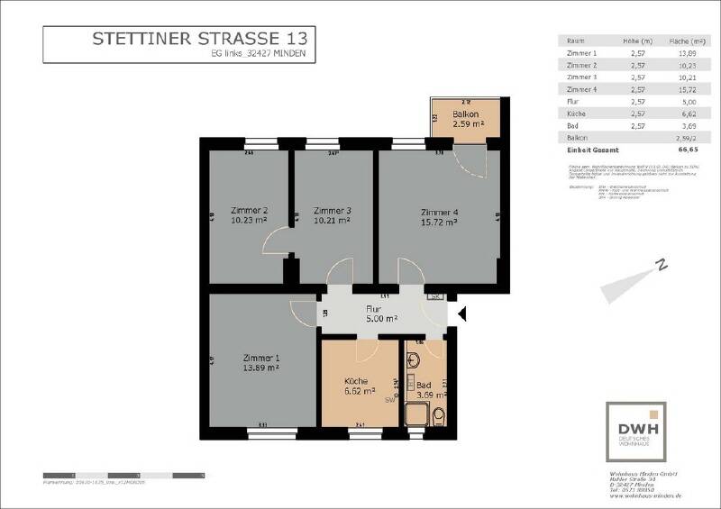 Etagenwohnung Minden Innenstadt - 4 Zimmer, 65 m&sup2;, 699&euro; | Angebot:26376001