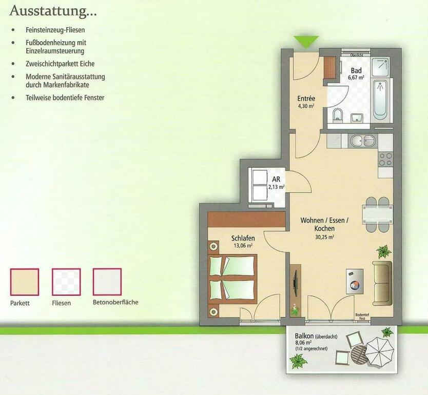Neuwertige, helle 2-Zimmer-Wohnung, 60 m²