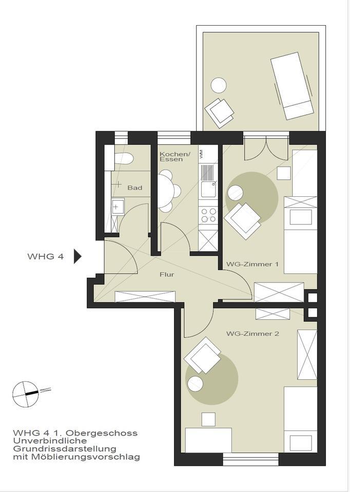 Schöne 2-Zimmer Wohnung mit Dachterrasse im Herzen Schweinfurts zimmer