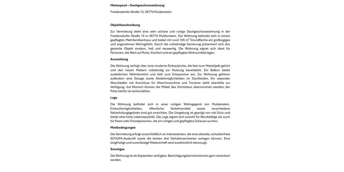 Dachgeschoßwohnung Muldestausee - 3 Zimmer, 90 m&sup2;, 630&euro; | Angebot:26535291