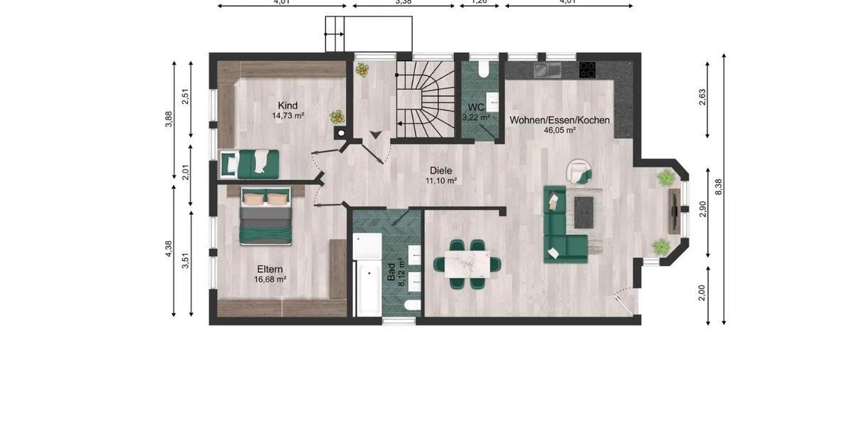 Etagenwohnung Urmitz - 4 Zimmer, 117 m&sup2;, 315.000&euro; | Angebot:27128446
