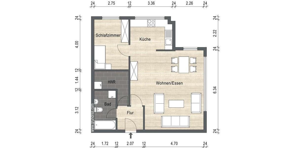 Etagenwohnung Waren (Müritz) - 2 Zimmer, 60 m&sup2;, 690&euro; | Angebot:25049010