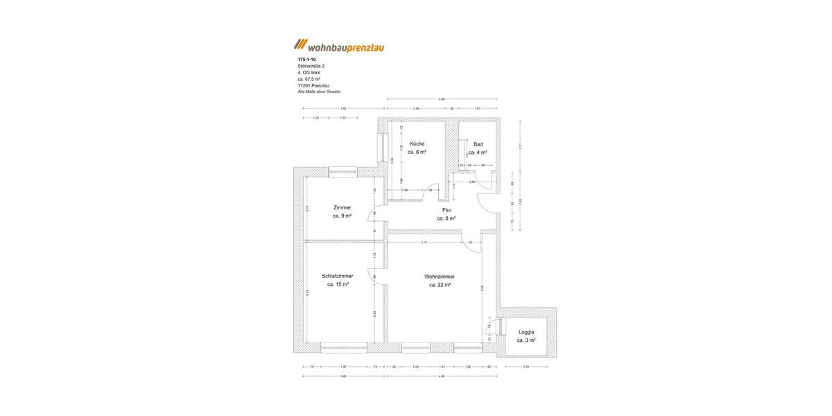 Etagenwohnung Prenzlau - 3 Zimmer, 68 m&sup2;, 580&euro; | Angebot:26454067