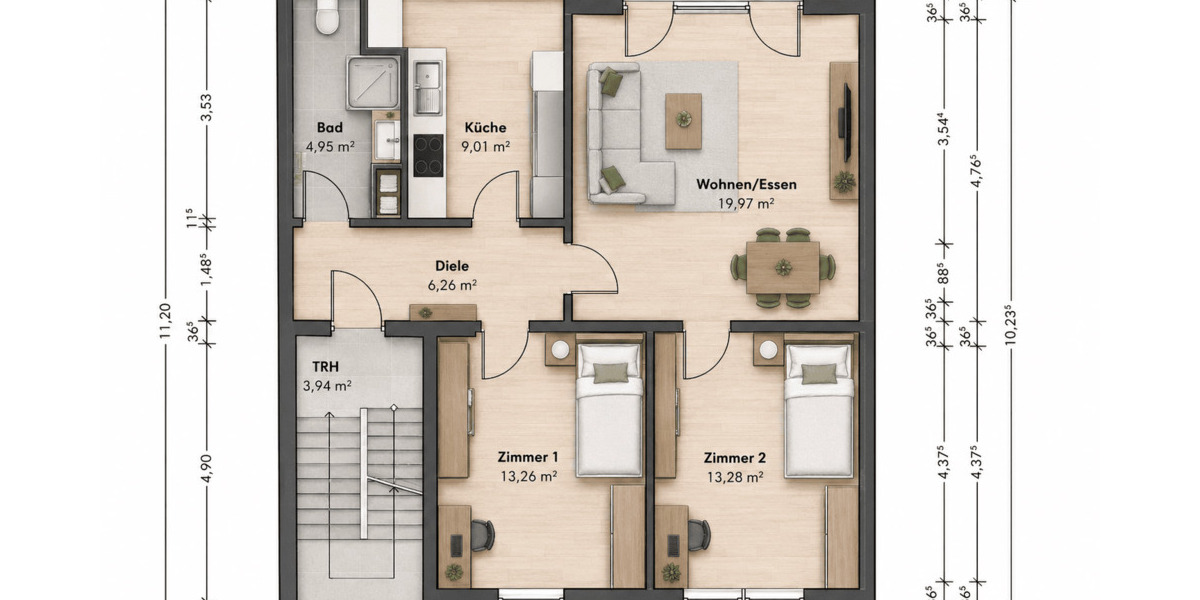 Etagenwohnung Koblenz Lützel - 3 Zimmer, 69 m&sup2;, 139.500&euro; | Angebot:26751517