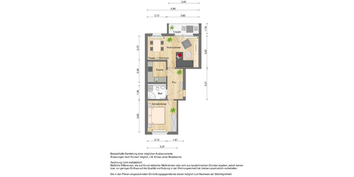 Erdgeschoßwohnung Zwickau Neuplanitz - 2 Zimmer, 50 m&sup2;, 325&euro; | Angebot:23250793