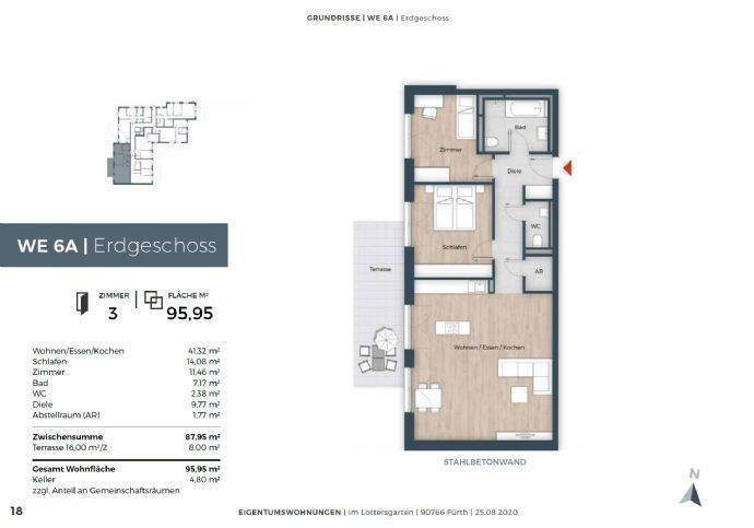 Terrassenwohnung Fürth Weststadt - 3 Zimmer, 96 m&sup2;, 1.440&euro; | Angebot:26274286