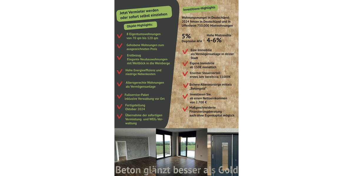 Etagenwohnung Uffenheim - 2 Zimmer, 69 m&sup2;, 289.000&euro; | Angebot:26621808