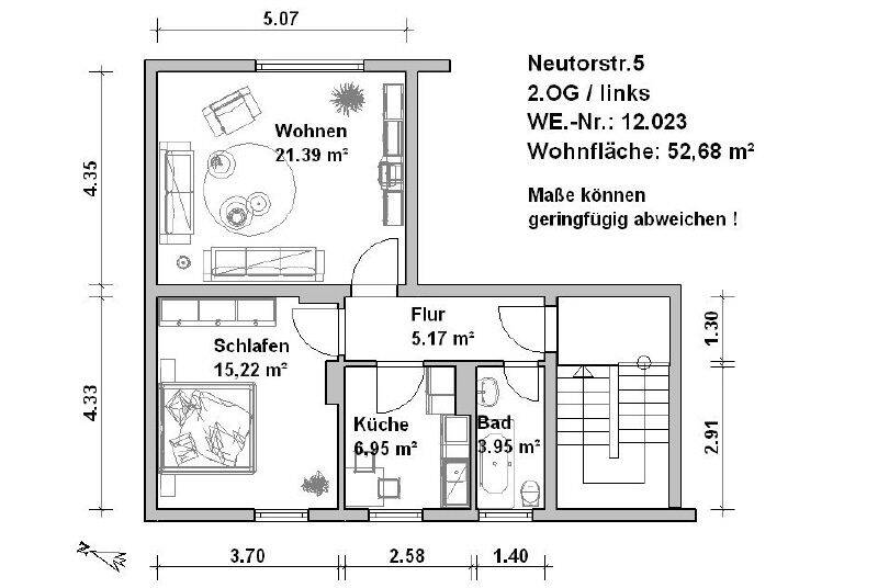 Etagenwohnung Minden Innenstadt - 2 Zimmer, 52 m&sup2;, 574&euro; | Angebot:26867532