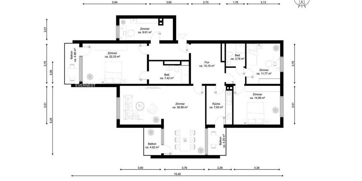 Etagenwohnung Wiesbaden Bierstadt - 5 Zimmer, 138 m&sup2;, 360.000&euro; | Angebot:26106467
