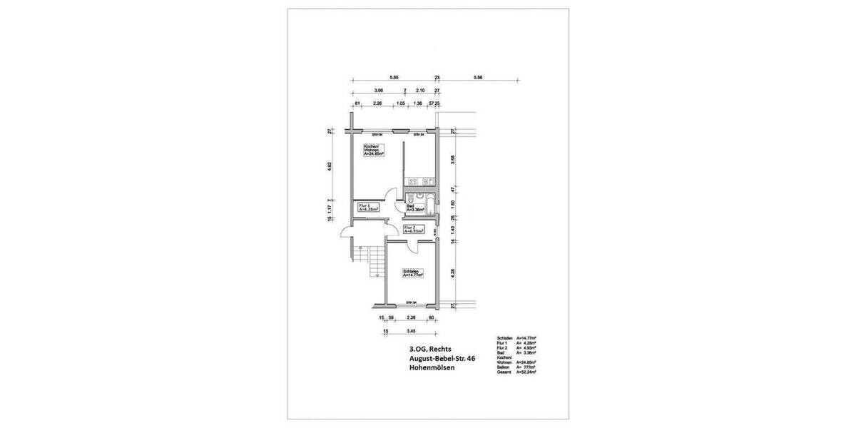 Etagenwohnung Hohenmölsen Jaucha - 2 Zimmer, 52 m&sup2;, 307&euro; | Angebot:26433964