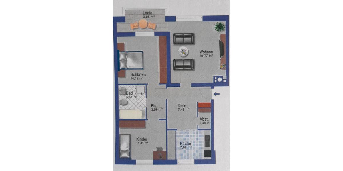 Etagenwohnung Bordesholm - 3 Zimmer, 78 m&sup2;, 870&euro; | Angebot:26420847