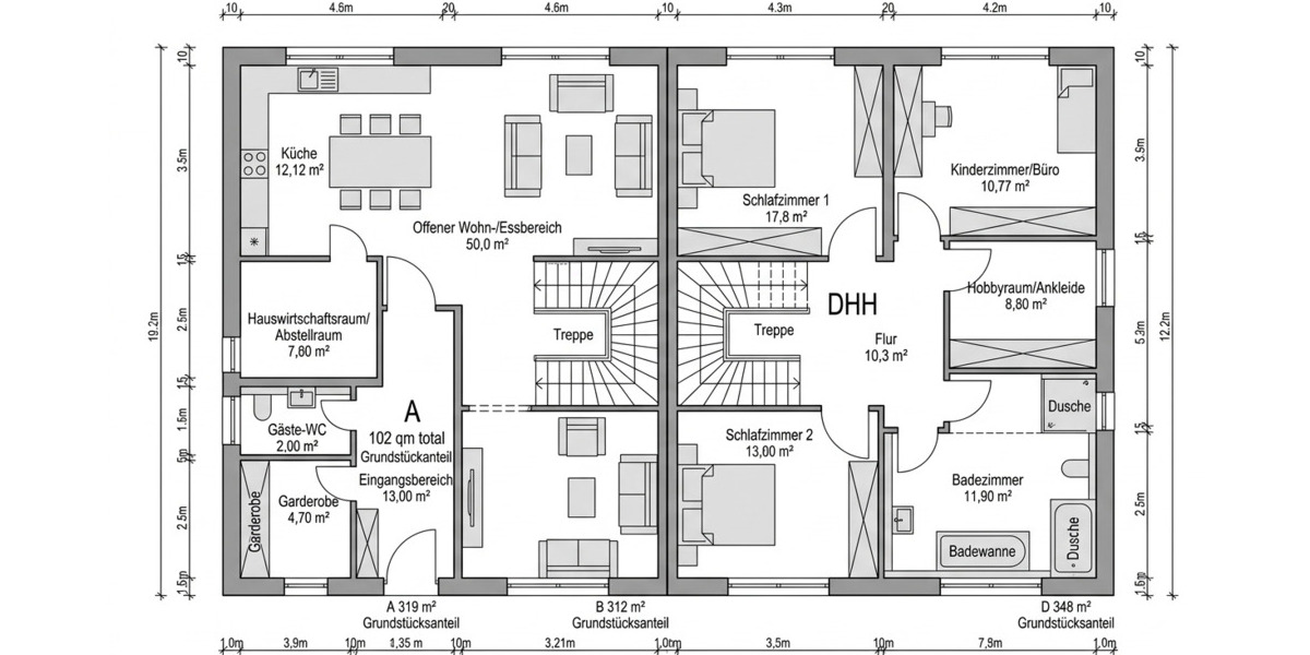 Doppelhaushälfte Essen Kupferdreh - 4 Zimmer, 102 m&sup2;, 635.700&euro; | Angebot:26244439