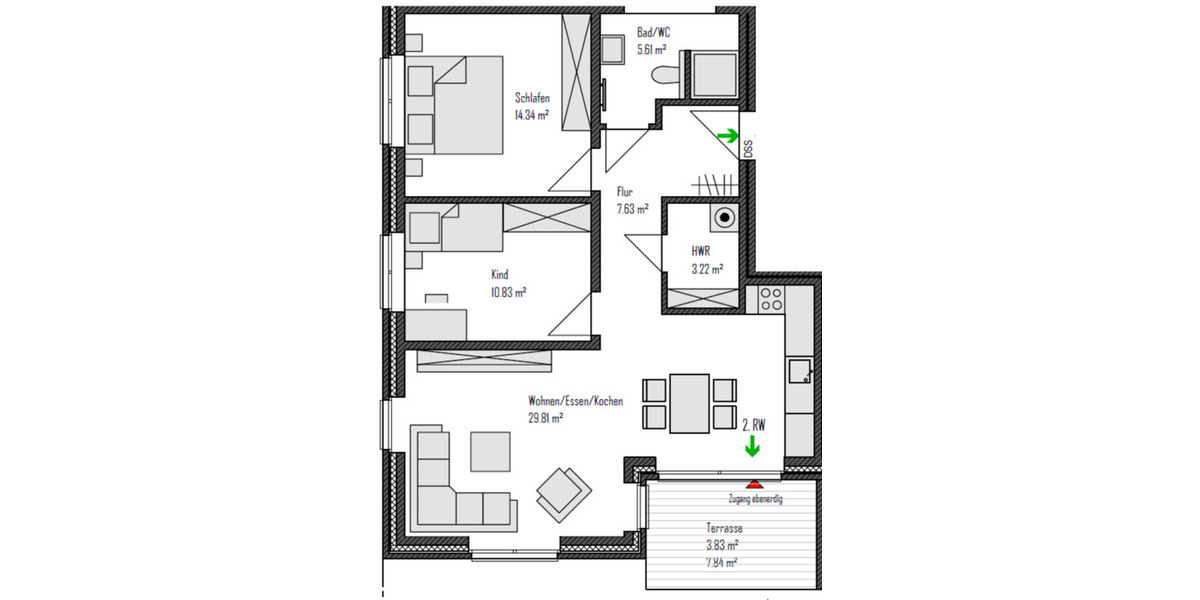 Erdgeschoßwohnung Emstek - 3 Zimmer, 75 m&sup2;, 1.060&euro; | Angebot:25590477