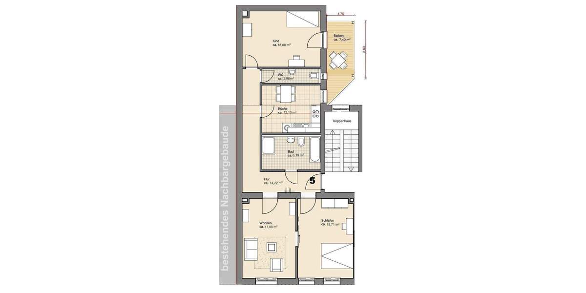 Frei ab 15.03.2026 und ein großer Südbalkon! Helle 3,5-Zimmer-Wohnung im 2.Stock, zentrale aber ruhige Lage in Rennweg 3 zimmer
