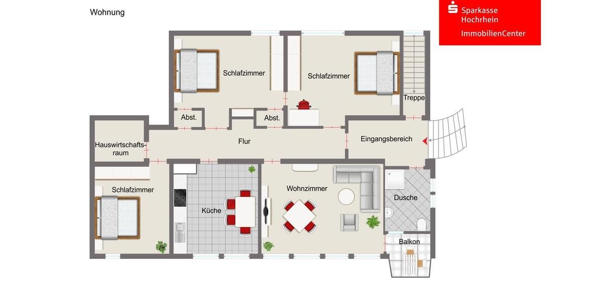 Etagenwohnung Hohentengen am Hochrhein - 4 Zimmer, 168 m&sup2;, 1.596&euro; | Angebot:21617626