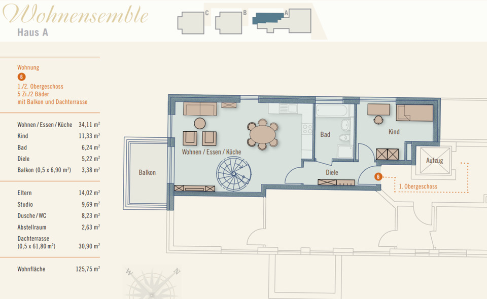 Dachgeschoßwohnung Augsburg Lechhausen - 3.5 Zimmer, 126 m&sup2;, 639.000&euro; | Angebot:25420846