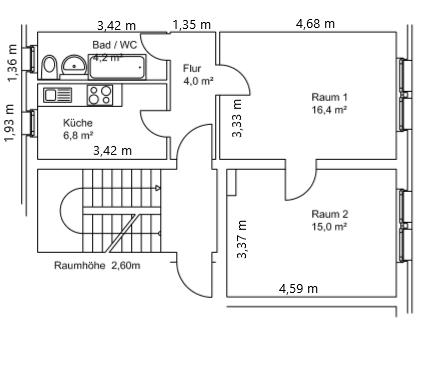 Erdgeschoßwohnung Kamenz - 2 Zimmer, 46 m&sup2;, 310&euro; | Angebot:25710538
