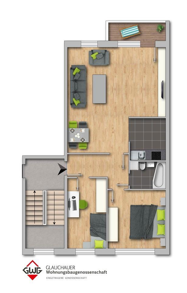 ***Aktion - 3 Monate Kaltmietfrei - 3 - Raumwohnung mit Balkon, Am Sportpark 12 sofort verfügbar! zimmer