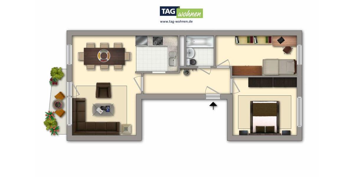 Etagenwohnung Gotha - 3 Zimmer, 59 m&sup2;, 360&euro; | Angebot:26563041