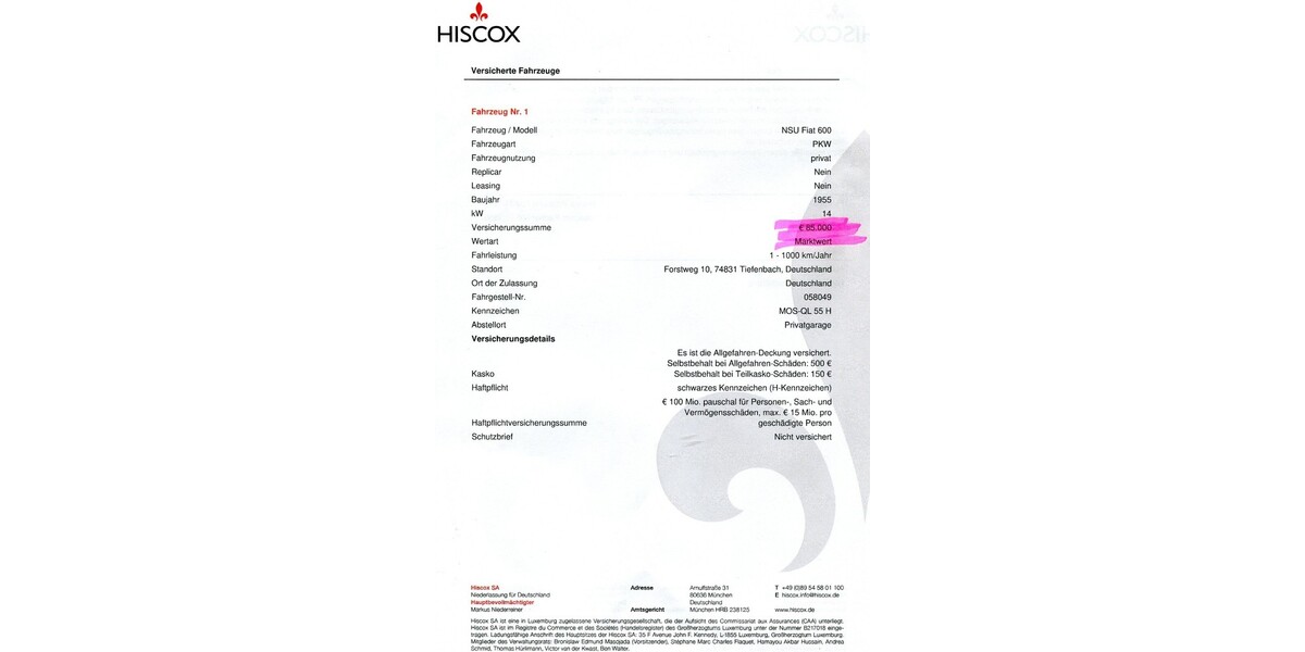 Fiat 600 4.770 km 30.000 € Gundelsheim 74831