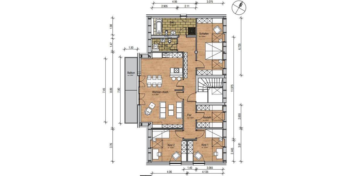 Dachgeschoßwohnung Güstrow - 4 Zimmer, 122 m&sup2;, 1.652&euro; | Angebot:25214617