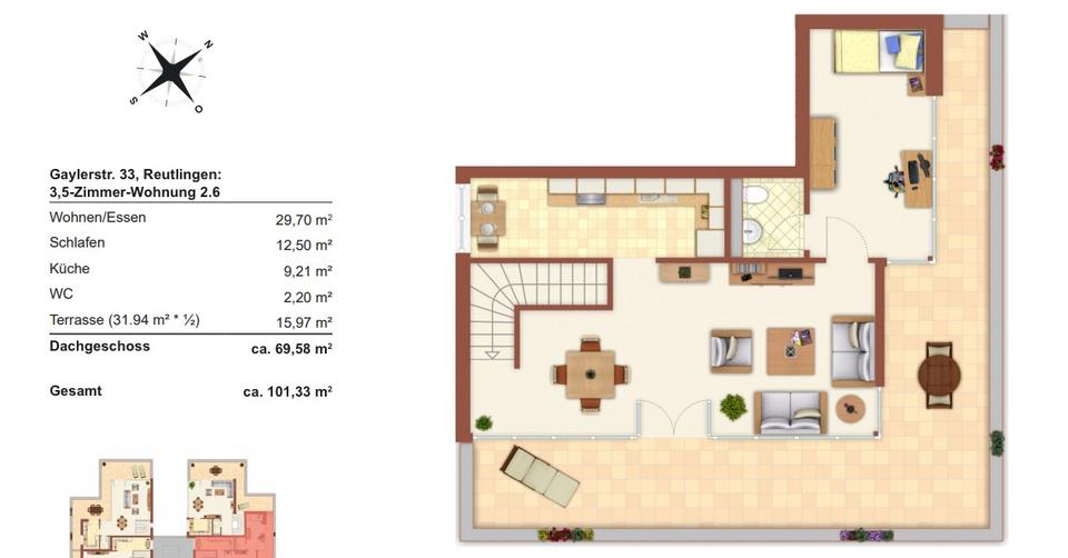 3,5-Zimmer-Penthouse-Maisonettewohnung in Reutlingen 3.5 zimmer