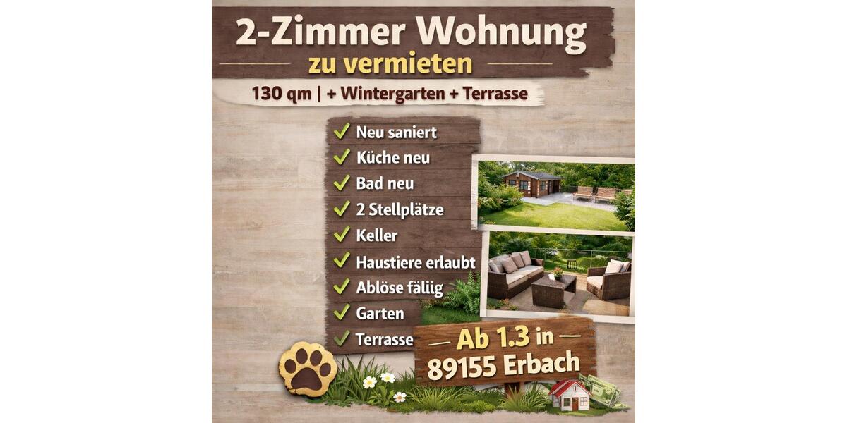 Wohnung zu vermieten, Tiere erlaubt + Garten 2.5 zimmer