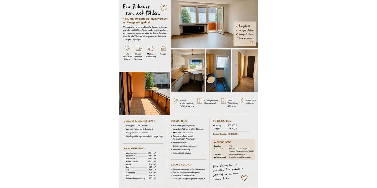 Etagenwohnung Brigachtal - 4 Zimmer, 84 m&sup2;, 252.000&euro; | Angebot:27128724