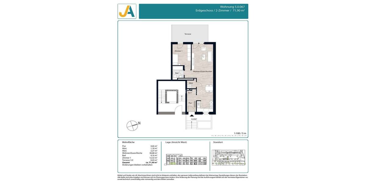Etagenwohnung Hamburg Jenfeld - 2 Zimmer, 72 m&sup2;, 1.279&euro; | Angebot:26686729