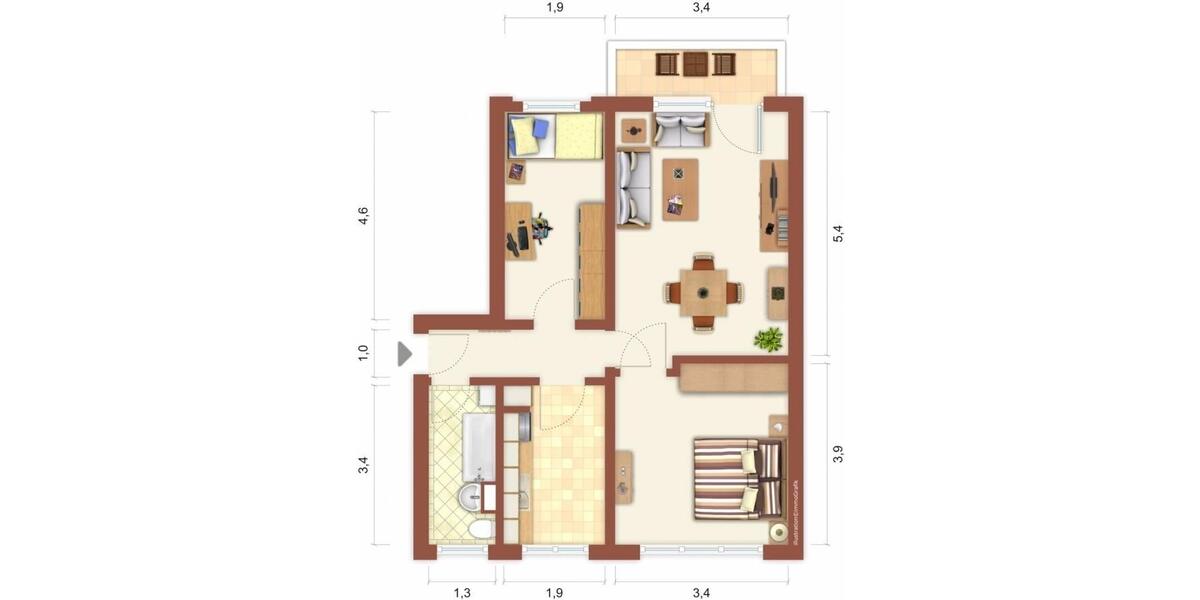 Etagenwohnung Suhl - 3 Zimmer, 60 m&sup2;, 411&euro; | Angebot:26676876