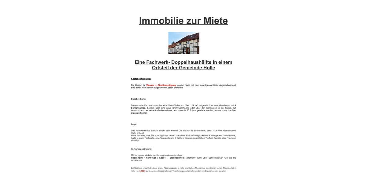 Doppelhaushälfte Holle - 6 Zimmer, 124 m&sup2;, 780&euro; | Angebot:26269261