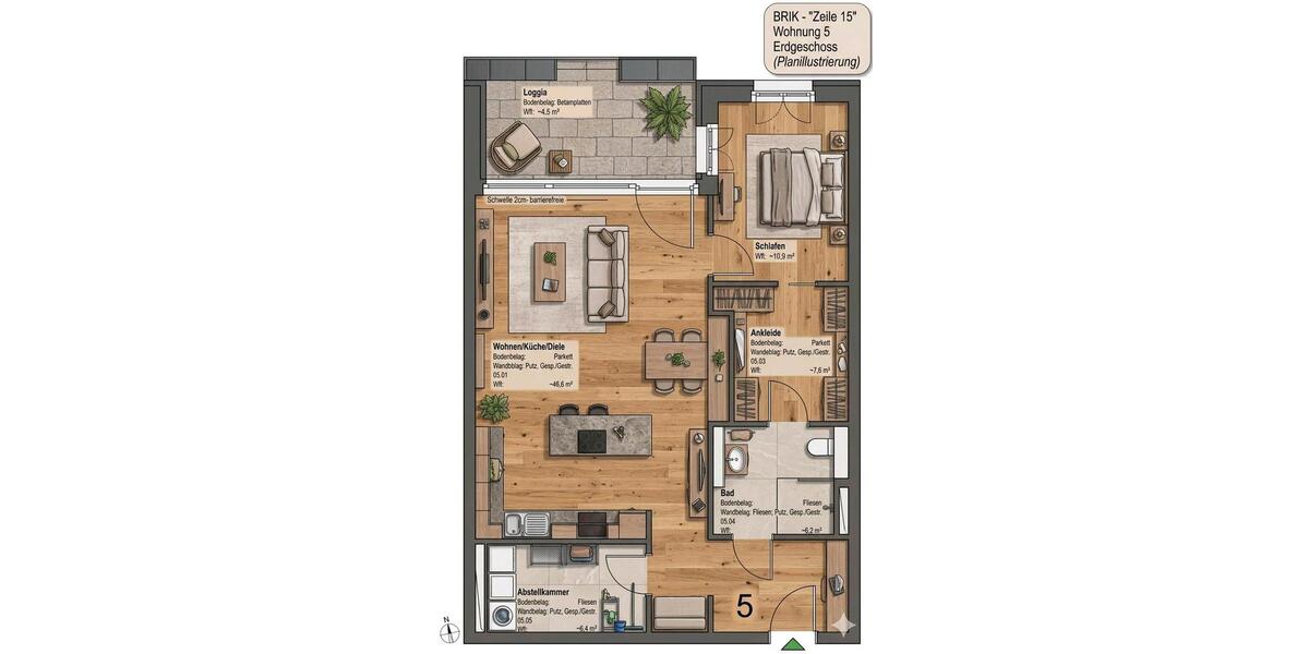 Erdgeschoßwohnung Bremen Oberneuland - 2.5 Zimmer, 82 m&sup2;, 374.500&euro; | Angebot:26976043