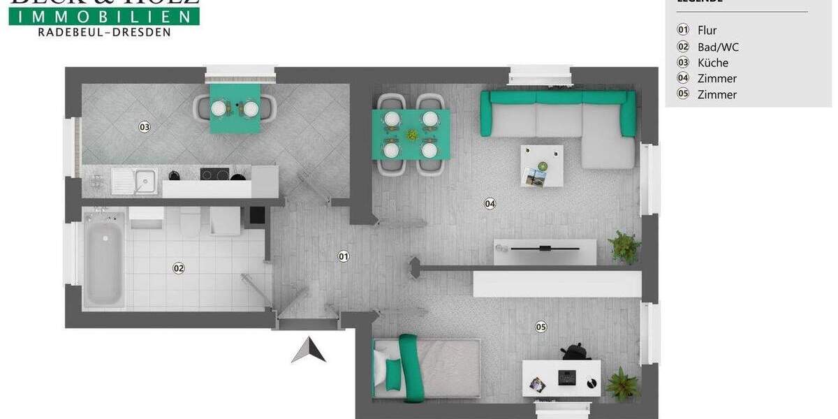 Etagenwohnung Meißen - 2 Zimmer, 43 m&sup2;, 63.000&euro; | Angebot:25524624