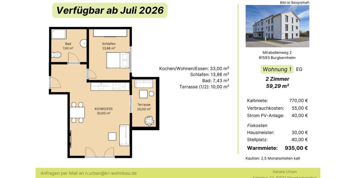 Etagenwohnung Burgbernheim - 2.5 Zimmer, 66 m&sup2;, 860&euro; | Angebot:26478247