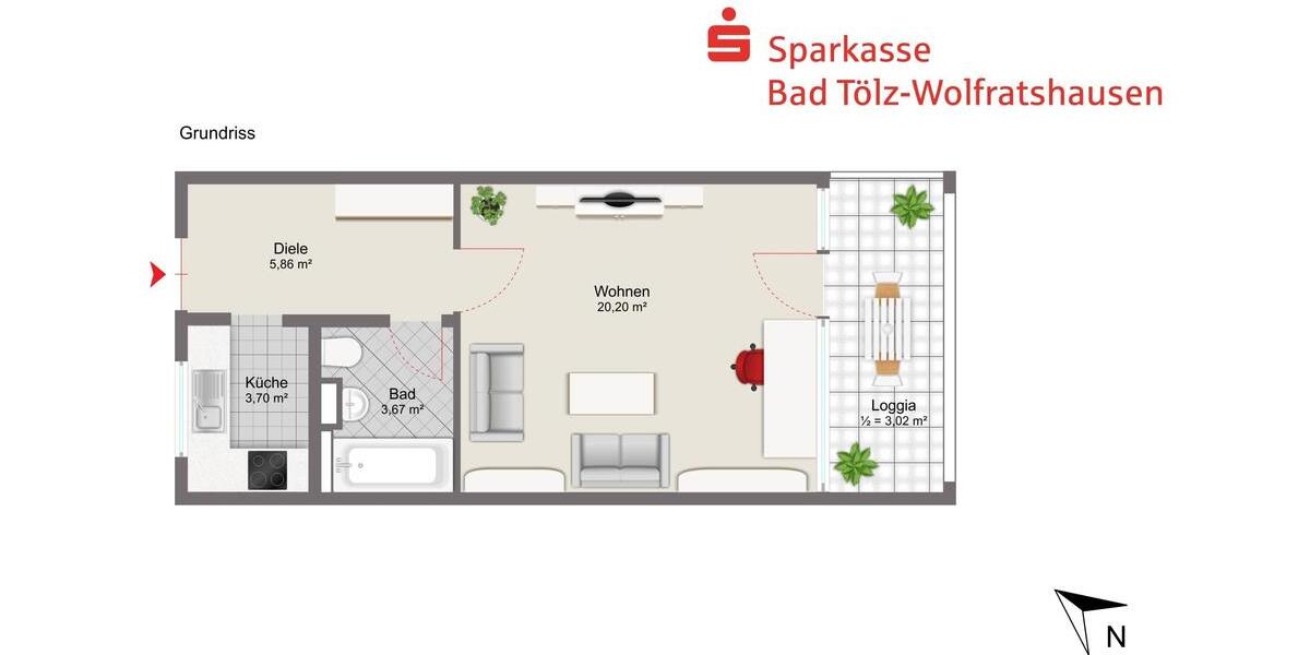 Etagenwohnung Bad Tölz - 1 Zimmer, 35 m&sup2;, 540&euro; | Angebot:26300295
