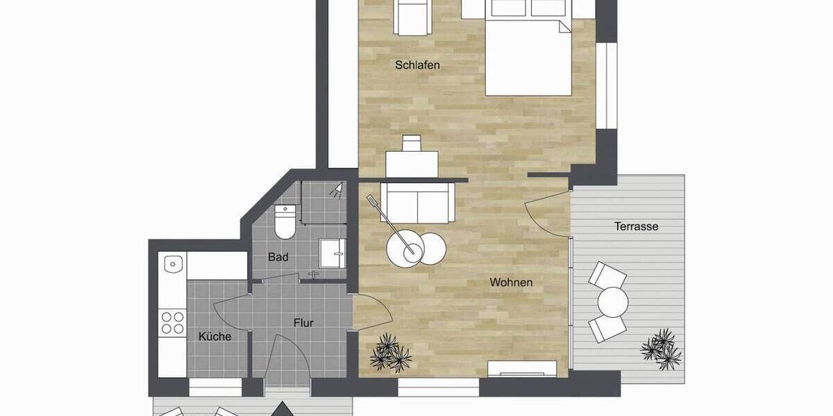 Terrassenwohnung Bielefeld Sieker - 2 Zimmer, 44 m&sup2;, 570&euro; | Angebot:26243201