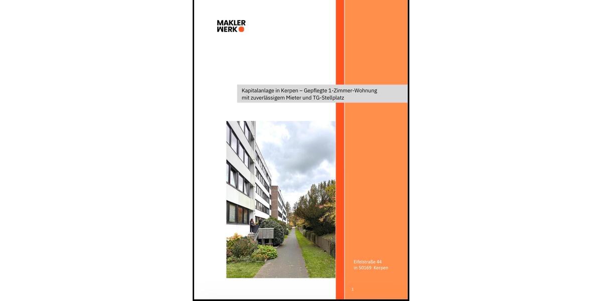 Etagenwohnung Elsdorf - 1 Zimmer, 34 m&sup2;, 90.000&euro; | Angebot:24694456