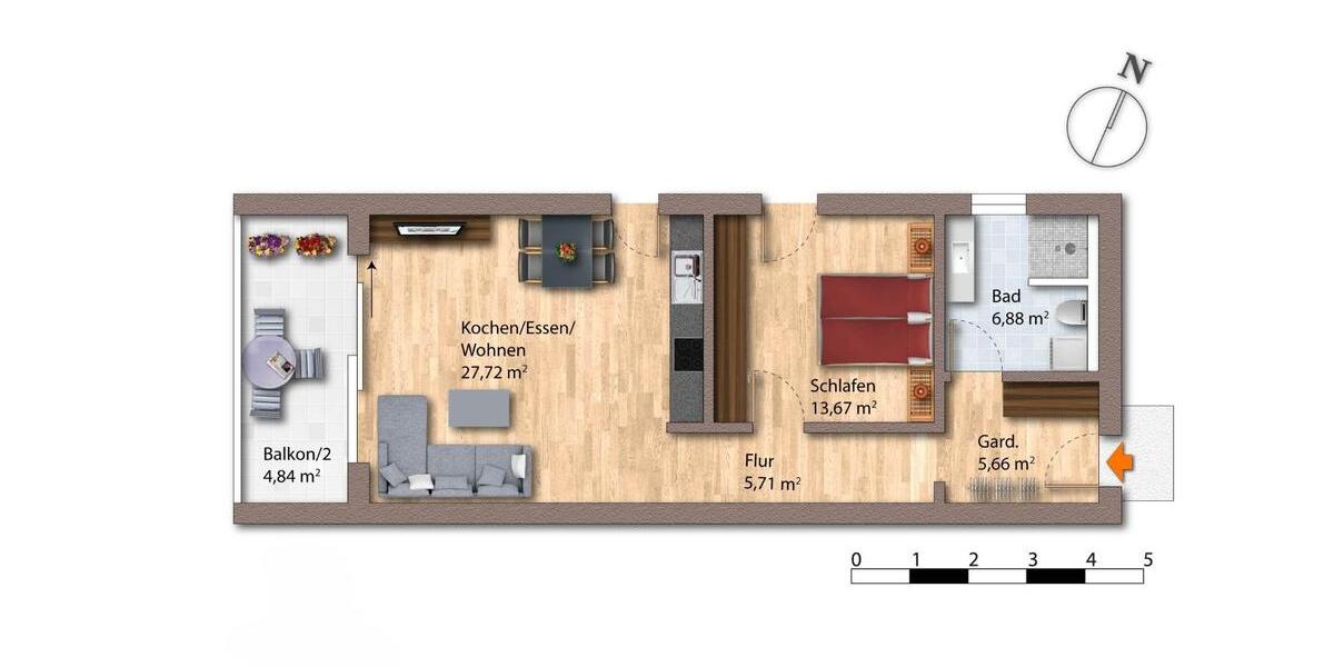 Erdgeschoßwohnung Waldkirchen - 2 Zimmer, 64 m&sup2;, 760&euro; | Angebot:26223713