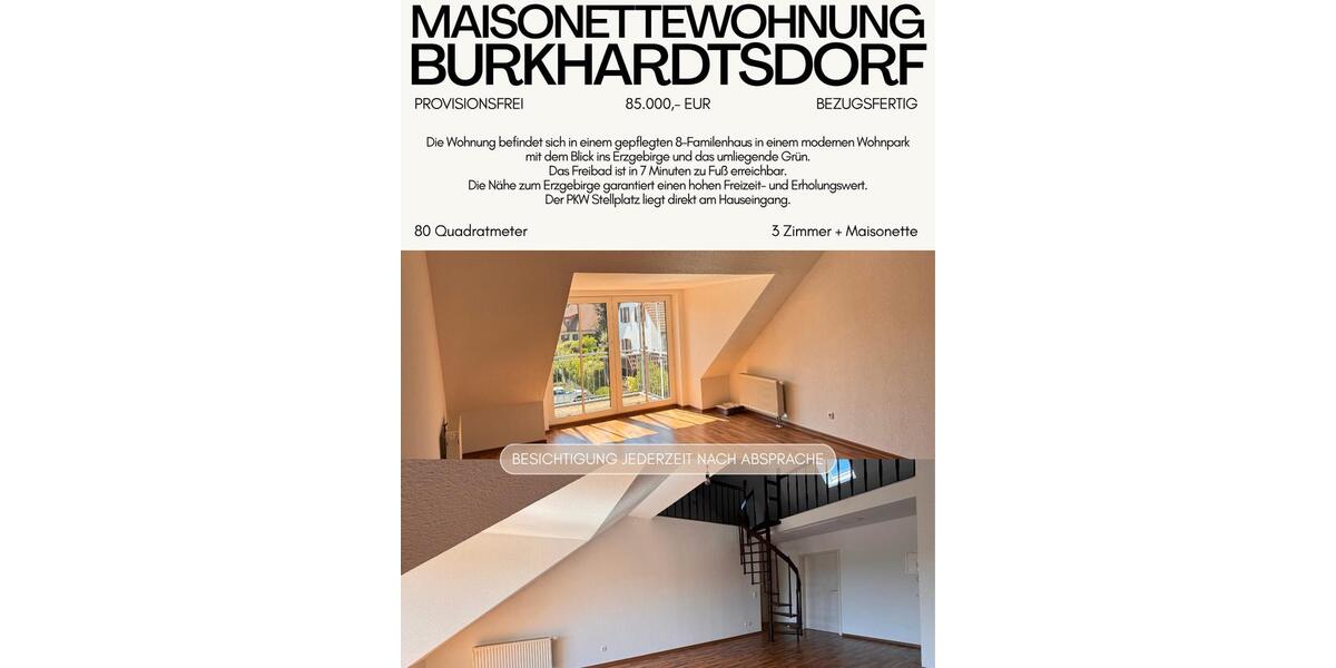 Maisonettenwohnung Burkhardtsdorf - 3 Zimmer, 80 m&sup2;, 85.000&euro; | Angebot:27298499