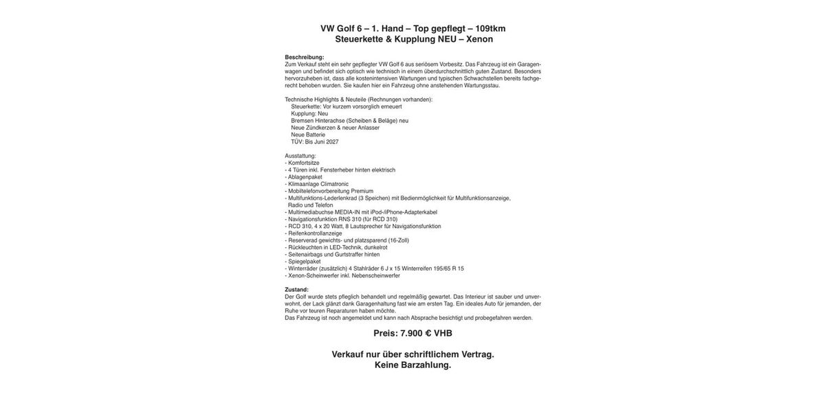 VW Golf 109.054 km 7.900 &euro; Hitzhofen 85122