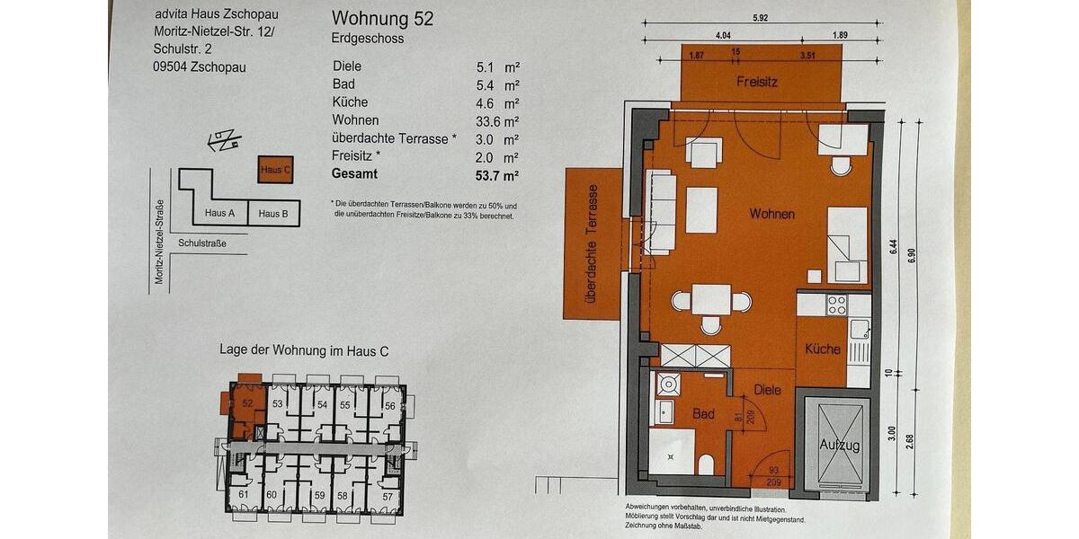 Erdgeschoßwohnung Zschopau - 1 Zimmer, 54 m&sup2;, 592&euro; | Angebot:21870055