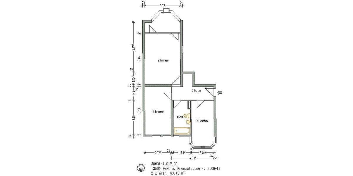 Etagenwohnung Berlin Spandau - 1 Zimmer, 63 m&sup2;, 590&euro; | Angebot:25614141