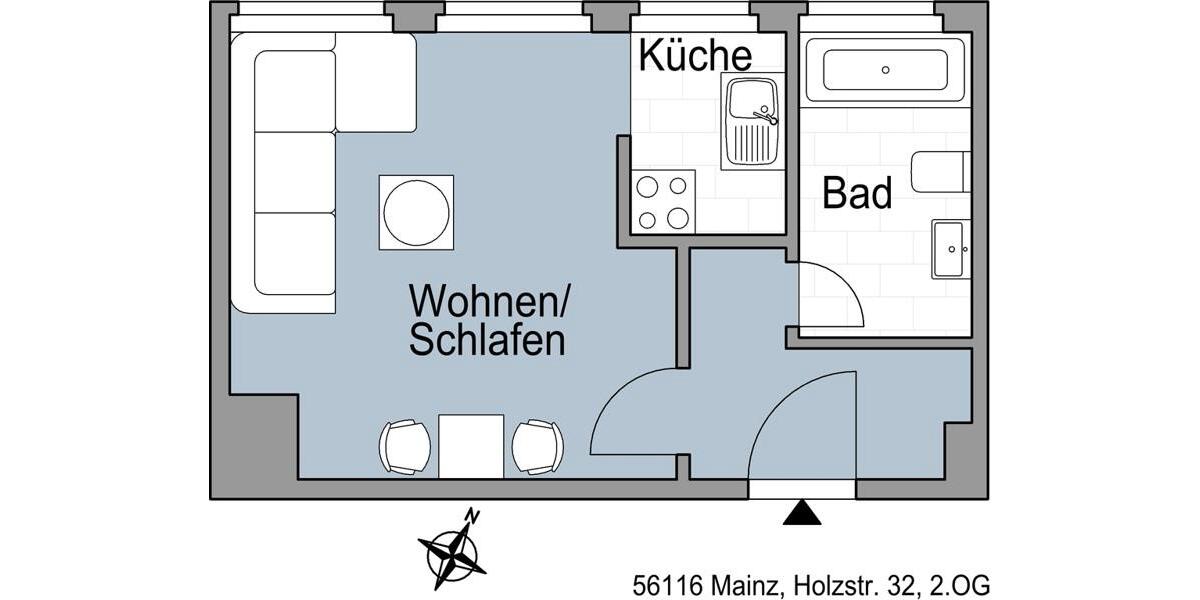 Etagenwohnung Mainz - 1 Zimmer, 31 m&sup2;, 561&euro; | Angebot:26130805